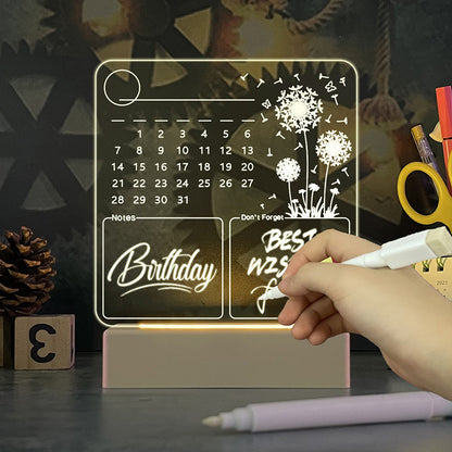 Tablero Calendario Acrílico con Luz LED – Decoración Escritorio